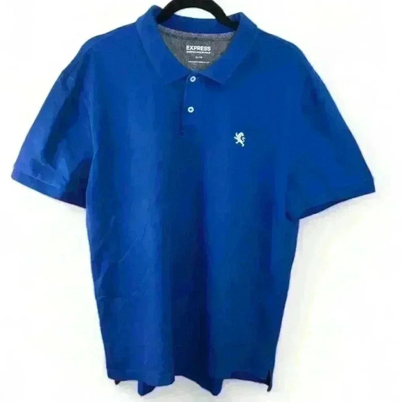 Express Men's Blue Short Sleeve Polo Shirt XL Collared Button-Up - Picture 1 of 7